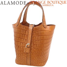 HERMES(エルメス) ピコタンロックPM ゴールド ブラウン茶 ニロティカスマット クロコダイル パラジウム金具 シルバー金具 □R刻印 ハンドバッグ トートバッグ レディース 40802155544【中古】【アラモード】