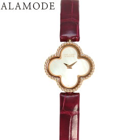 【2024年保証書付】ヴァンクリーフ＆アーペル スウィートアルハンブラ VCAR08SF00 PG/革 クオーツ 腕時計 2024年11月購入 ホワイト レッド レディース 41100089916【中古】【アラモード】