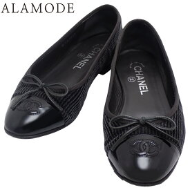 CHANEL(シャネル) ココマーク バレエシューズ パンプス フラットシューズ 靴 ローヒール リボン 37C コーデュロイ パテントレザー/エナメル ブラック黒 G02819 レディース 40802168444【中古】【アラモード】
