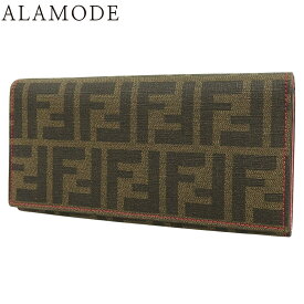 FENDI(フェンディ) ズッカ 二つ折り 長財布 ロングウォレット 2つ折り 小物 PVC ブラウン茶 ピンク シャンパンゴールド金具 8M0000 レディース 40802169341【中古】【アラモード】