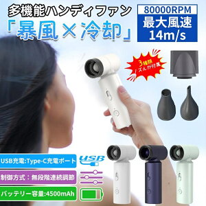 扇風機 ハンディファン 多機能 携帯扇風機 羽根なし 100段階の高速風量調節 80000RPM超高速モーター USB充電式 Type-C対応 4500mAh大容量 LED残量表示 熱中症対策 小型 携帯 手持ち 扇風機