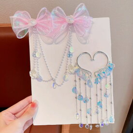 美品登場☆ 子供人魚姫貝殻ヘアピン超仙リボン女の子フリンジおでこチェーン姫頭飾り女の子耳掛け