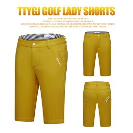 ゴルフウェア レディース ゴルフパンツ パンツ ズボン 半ズボン ハーフパンツ 無地 白 ホワイト ネイビー 紺 イエロー 黄色 全3色 S M L XL おしゃれ