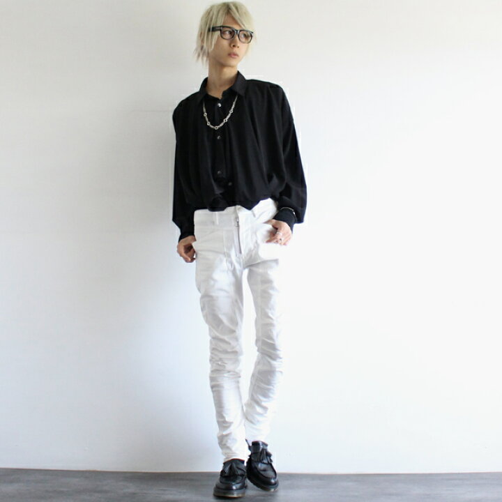 楽天市場】【albino】ピン型フロントZIPスキニーバイカーパンツ 