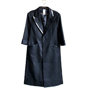 【albino】ラペルパイピング仕様チェスタージャケットテーラードジャケット メンズ 5分袖 7分袖 チェスター ロング フォーマル キレイめ モード系 ブラック 黒 日本製 国産 個性的 ユニセック