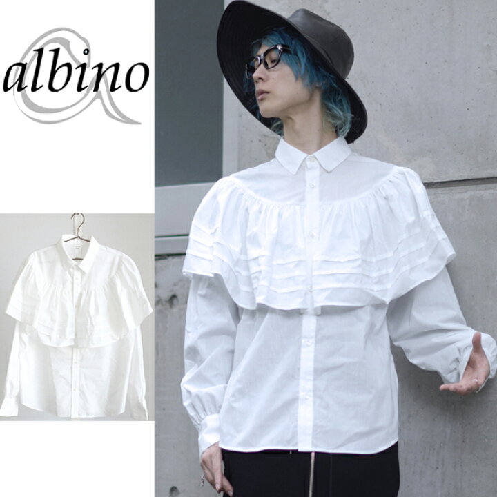 楽天市場】【albino】ラッフルカラー風プリーツフリル付きドレスシャツ 