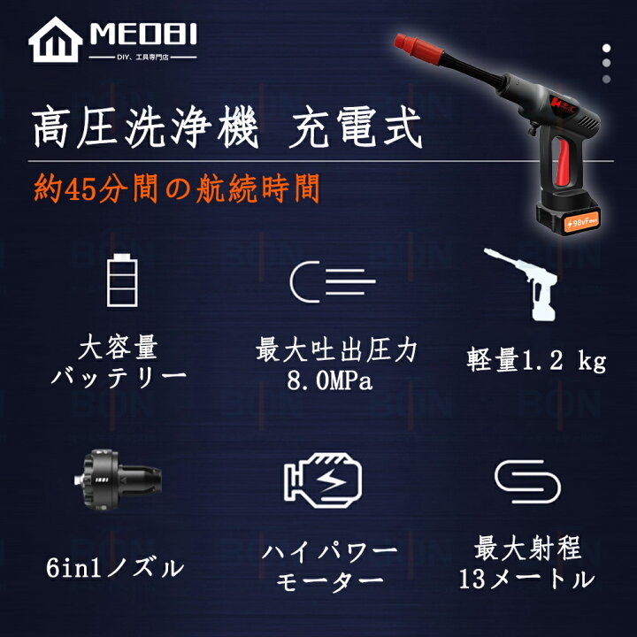 楽天市場】高圧洗浄機 コードレス 21V 充電式 高圧洗浄機 噴射圧力8mpa 