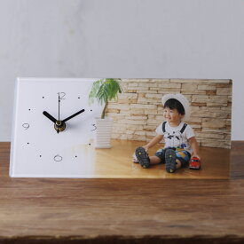 フォトフレーム 時計付きアクリルフォトフレーム 12×25cm 長方形 横型 時計付 プリント印刷加工有 木製 Z19