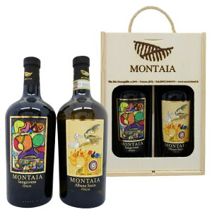 yCi[SؔzA[gx^CAg2{Zbg[Winery Logo Wooden Box] Art Label  Montaia Red & White Wine Set (2 Bottles)C^A CZbg   G~A}[j }[j