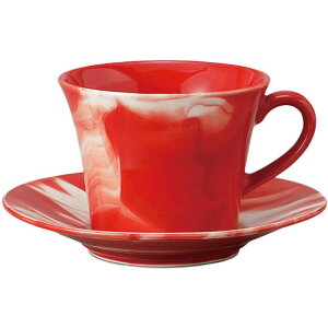 コーヒーカップ コーヒー碗皿 マーブル(赤) カップ&ソーサー 磁器 美濃焼 日本製 喫茶店 カフェ レストラン 食器 食洗機可 電子レンジ可 セット おしゃれ かわいい シンプル 業務用