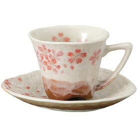 コーヒーカップ 5客 セット 平安桜 赤 カップ＆ソーサー 磁器 美濃焼 日本製 食洗機対応 電子レンジ対応 カフェ 喫茶店 店舗 来客用 シンプル かわいい おしゃれ