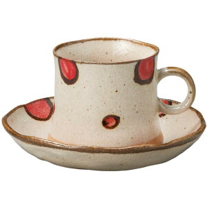 コーヒーカップ コーヒー碗皿 水玉ウス型赤 カップ&ソーサー 陶器 美濃焼 日本製 喫茶店 カフェ レストラン 食器 食洗機可 電子レンジ可 セット おしゃれ かわいい シンプル 業務用