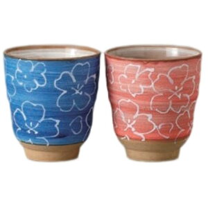 ペア湯呑 夫婦湯呑 湯呑 マット青桜湯呑・マット赤桜湯呑 陶器 美濃焼 日本製 食洗機対応 電子レンジ対応 食器 和食器 業務用 来客用 お茶 煎茶 おしゃれ かわいい