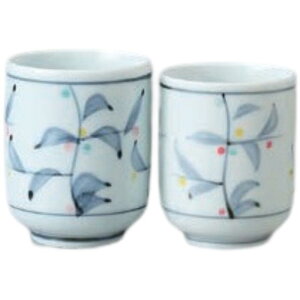 ペア湯呑 夫婦湯呑 湯呑 古染花湯呑(大)グリーン・古染花湯呑(小)赤 陶器 美濃焼 日本製 食洗機対応 電子レンジ対応 食器 和食器 業務用 来客用 お茶 煎茶 おしゃれ かわいい