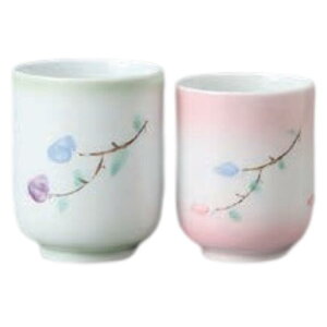 ペア湯呑 夫婦湯呑 湯呑 花日和湯呑(大)グリーン・花日和湯呑(小)ピンク 陶器 美濃焼 日本製 食洗機対応 電子レンジ対応 食器 和食器 業務用 来客用 お茶 煎茶 おしゃれ かわいい