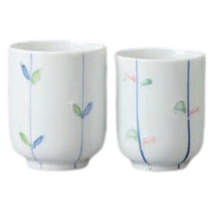 ペア湯呑 夫婦湯呑 湯呑 一珍若芽湯呑(大)青・一珍若芽湯呑(小)ピンク 陶器 美濃焼 日本製 食洗機対応 電子レンジ対応 食器 和食器 業務用 来客用 お茶 煎茶 おしゃれ かわいい