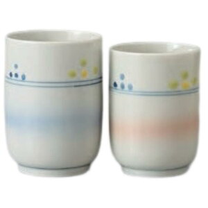 ペア湯呑 夫婦湯呑 湯呑 萩風早春ブルー湯呑(大)・萩風早春ピンク湯呑(小) 陶器 美濃焼 日本製 食洗機対応 電子レンジ対応 食器 和食器 業務用 来客用 お茶 煎茶 おしゃれ かわいい