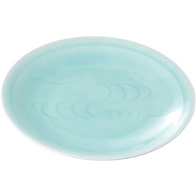 大皿 盛皿 盛り皿 青白磁友禅彫丸8．0皿 大きな皿 大きい プレート おしゃれ 日本製 美濃焼 食洗機対応 電子レンジ対応