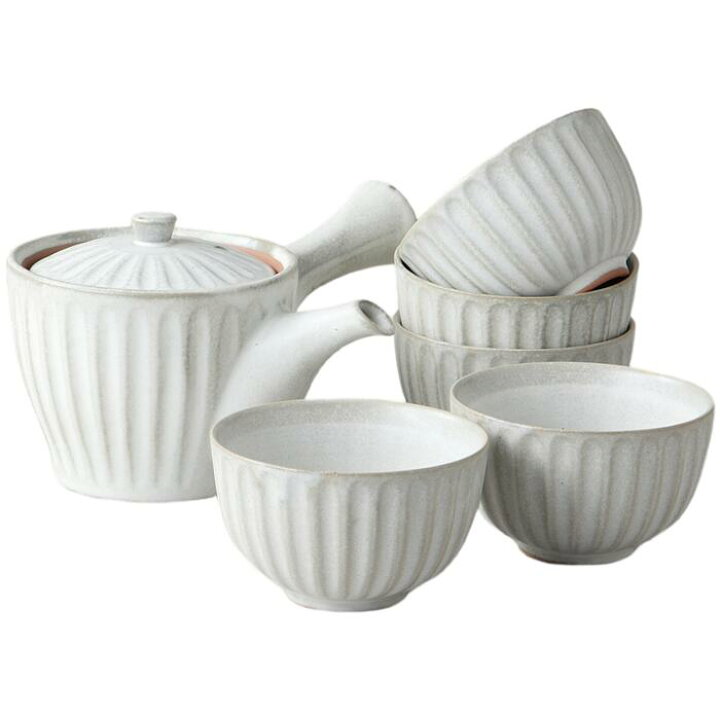 楽天市場】急須 湯呑 セット 5客 粉引 削ぎ目 急須茶器セット 美濃焼 