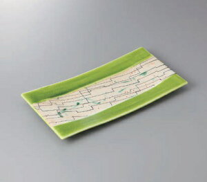 長皿 長角皿 プレート 萌黄線紋長角皿 焼魚 焼き魚 魚皿 長い皿 さんま皿 サンマ皿 おしゃれ 日本製 美濃焼 食洗機対応 電子レンジ対応