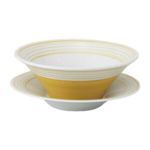 ラーメン どんぶり イエロースクリュー8吋ボール&イエロー スクリュー8吋敷皿 日本製 美濃焼 丼 ドンブリ 丼ぶり 麺鉢 ラーメン鉢 中華そば オシャレ おしゃれ 電子レンジ対応 食洗機対応