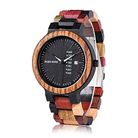 BOBO BIRD メンズ レディース 木製腕時計 カラフル 木材 腕時計 デイデイト表示 多機能 手作り クォーツ時計 スポーツ クロノグラフ ユニーク(メンズ)