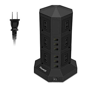 電源タップ 縦型コンセント タワー式 オフィス・会議用 USB急速充電 1.5m 1500wスイッチ付 12口 3層 Powerjc