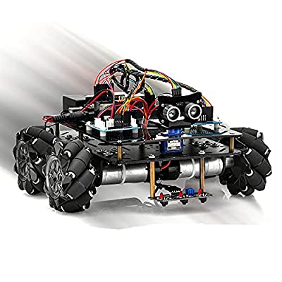 OSOYOO 産業研究開発用 ロボットカー Arduino適用 スマートロボット 4WD 80mm メカナムホイール DC12V モーター STEM  教育 360°全方向移動 Omni directional (カーシャーシ+ Arduino用電子部 | ALENSTORE