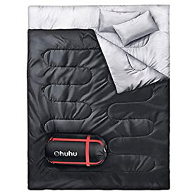 Ohuhu 寝袋 シュラフ 封筒型 耐寒温度-5度 2人用 丸洗いok 連結可能 枕付き