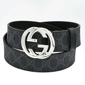 【エントリー10倍★24日20:00から27日9:59】グッチ GUCCI ベルト メンズ GGスプリームキャンバス インターロッキングG バックル ブラック×グレー 411924 KGDHX 8449 プレゼント 実用的【スペシャルラッピングB対応(別売り)】