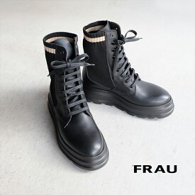 【SALE】FRAU made in Italy ニットレースアップブーツ 厚底 軽量 ブラック 黒 本革 履きやすい おしゃれ（frau86q5）インポートシューズ　クーポン