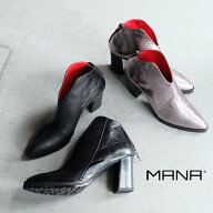 MANA マナ チャンキーブーツ ショートブーツ レディース ヒール 脚長 楽チン モード 本革（mana577073）