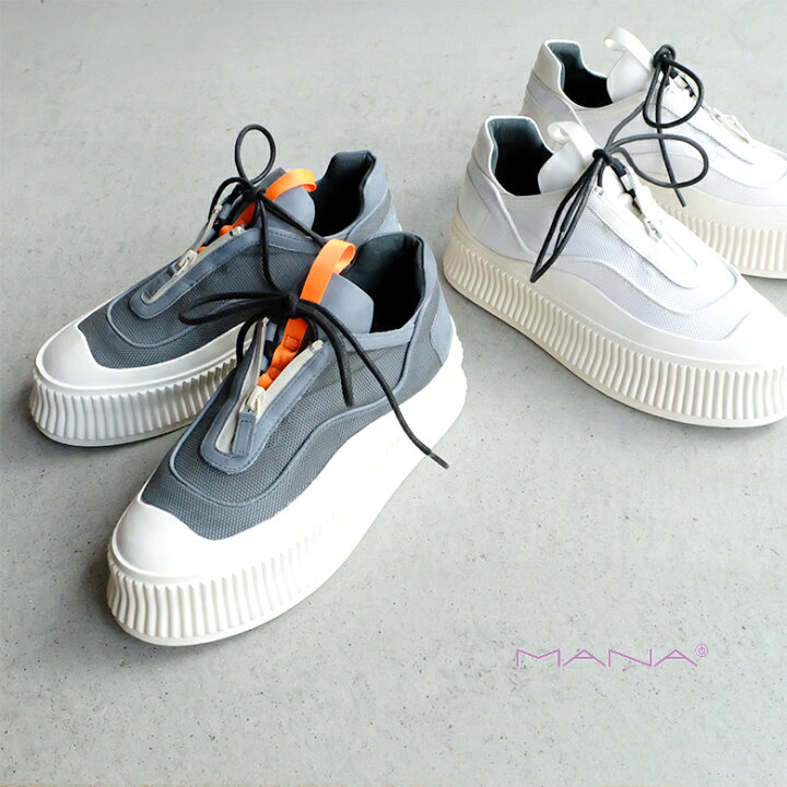 楽天市場】MANA マナ レディース スニーカー 白 グレー ブロック  