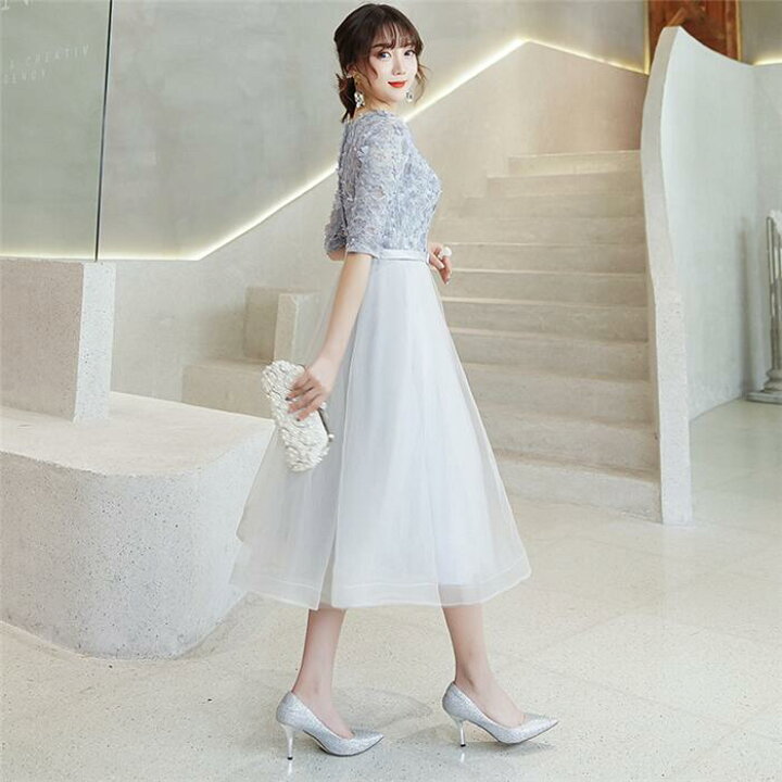 楽天市場】送料無料 パーティードレス ミモレ丈 結婚式 お呼ばれ 