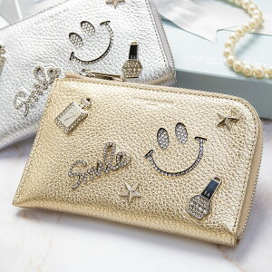 |ミニ財布 レディース 財布 ブランド 可愛い 女性 コンパクト 星 ゴールド シルバー かわいい l字 おしゃれ 本革 イタリア レザー コインケース 小銭入れ スマイル プレゼント 大人可愛い スマイリー クリスタル 高級 金運 風水 ニコちゃん 1352 ルクーチェ L字ファスナー