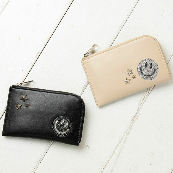 楽天市場 ミニ財布 レディース ブランド 薄い L字ファスナー フラグメントケース 薄型フェイクレザー財布 スマイル ニコちゃん 合成皮革 Rikaco L字 おしゃれ プレゼント 大人可愛い 30代 40代人気 50代 1490 スマイル L字ミニ財布 Rikacoさんコラボモデル Salon