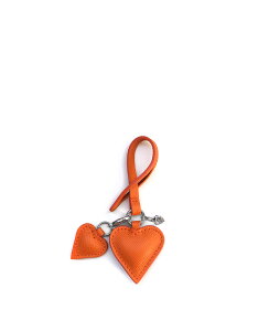 チャーム ハート かわいい おしゃれ ブランド 本革 上質レザー ギフト プレゼント ラグジュアリーアクセサリー レッド/オレンジ/ブラック<ダブルハートチャーム グレインドカーフスキンVer