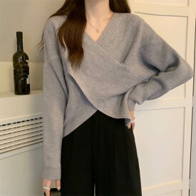 セーター ニット トップス プルオーバー 送料無料 クロス カシュクール レディース かわいい 大人可愛い きれいめ 上品 こなれ感 シンプル カジュアル 主役級 存在感 個性的 フェミニン コーデ フリーサイズ セーター グレー ピンク レッド ホワイト ブラック ブラウン