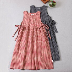 ワンピース オーバースカート ミモレ丈 送料無料 ギンガムチェック ノースリーブ レディース かわいい 大人可愛い きれいめ 上品 こなれ感 シンプル カジュアル 主役級 存在感 個性的 フェミニン 夏 ワンピース レッド アイボリー ネイビー ブラック ホワイト フリーサイズ