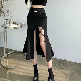 スカート ミモレ丈 ひざ下 マーメイド 送料無料 ハイウエスト アシンメトリー レディース かわいい 大人可愛い きれいめ 上品 こなれ感 シンプル カジュアル 主役級 存在感 個性的 セクシー かっこいい クール フェミニン デート お出かけ スカート ブラック S M L XL 2XL