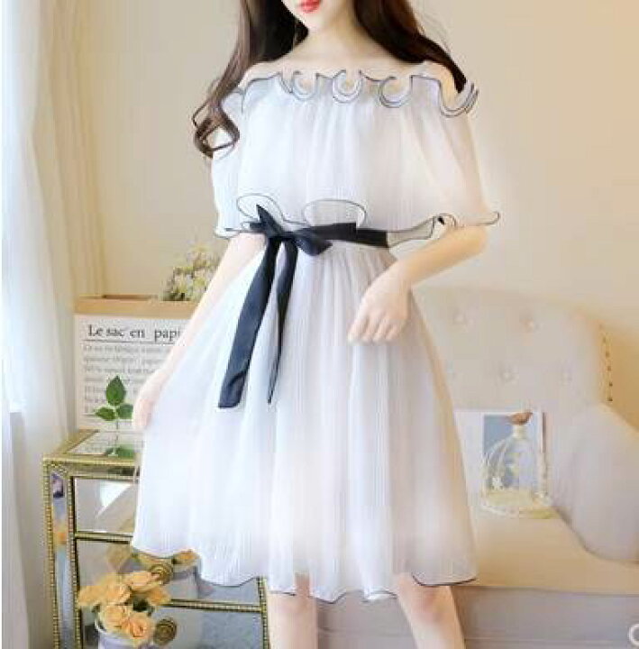 楽天市場】ワンピース ワンピドレス 膝丈 オフショルダー パフスリーブ  