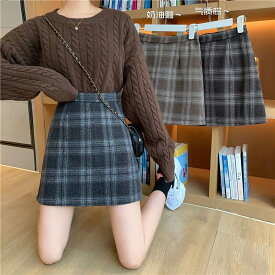 スカート ミニスカート チェック柄 ミニ丈 ショート丈 スリム 細身 ワイド Aライン ハイウエスト 足長 かわいい シンプル カジュアル おしゃれ レトロ こなれ感 存在感 キュート ガーリー 学生 通学 デート スタイルアップ 青 茶色 グレー スカート S M L 送料無料 個性的