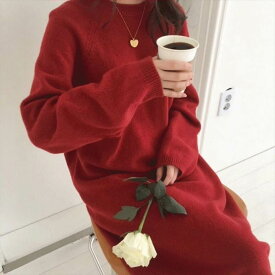 ワンピース マキシワンピース ニットワンピース ロング丈 マキシ丈 ラウンドネック 長袖 ワイド ストレート Iライン ニット キュート かわいい ラブリー 大人可愛い 大人っぽい 大人 フェミニン シンプル ベーシック カジュアル ワンピース L XL 2XL 3XL 4XL 送料無料 個性的