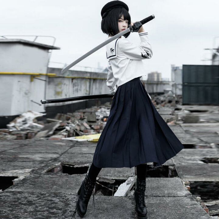 楽天市場 ロリータ 制服 Jk ツーピース セーラー服 プリーツスカート セット 学園風 長袖 コスプレ 春秋 レディース 軍ロリ ゴスロリ 黒ロリ ゴシック クール かっこいい クラシック 刺繍入り可愛い イベント 上下セット Lolita ロリィタ ステージ衣装 コスチューム 学園