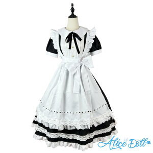 メイド服 クラシカル ロング丈 ワンピース エプロン ヘッドドレス 長袖 半袖 クラシック ドレス ロリータ Lolita ロリィタ ゴスロリ クラロリ メイドカフェ 制服 清楚 エレガント レディース