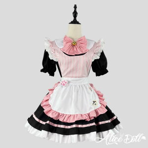 メイド服 メイド ワンピース エプロン カチューシャ 猫の肉球 ストライプ 半袖 ミニ丈 コスプレ ドレス ロリィタ ミニスカ ロリータ ゴスロリ 甘ロリ メイドカフェ 制服 清楚 エレガント レ
