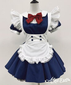 クラシカル メイド服 ワンピース エプロン リボン 3点セット 丸襟 コスプレ衣装 ロリータ風 甘ロリ ピンク ネイビー 2色展開 可愛い メイドカフェ 制服 ハロウィン イベント 撮影会 コスチューム S - 2XL 新入荷