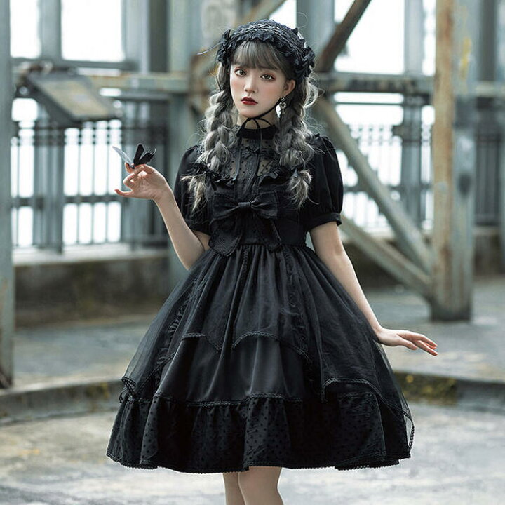 楽天市場 ゴスロリ ワンピース ゴシック ロリータ 黒ロリ ドレス 半袖 レディース Lolita コスプレ クラシカル 小悪魔 クラロリ ブラック ダーク クール かわいい レイヤード 重ね着 大人 上品 きれいめ エレガント Alice Doll