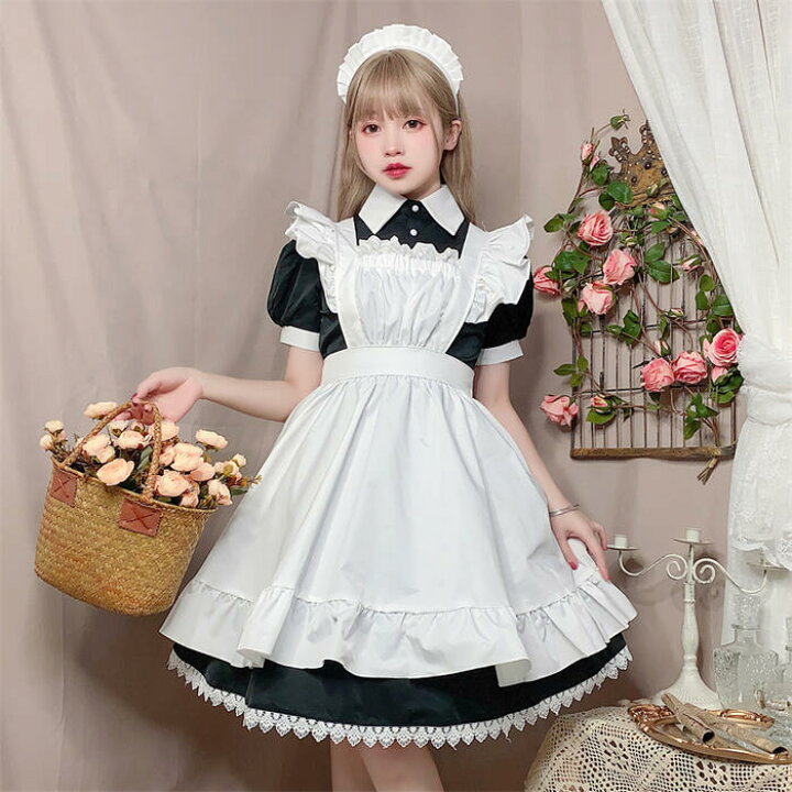 楽天市場 メイド服 高品質 エプロン ロリータ クラシック 膝丈 ワンピース コスプレ レディース 3点セット パフスリーブ ふんわり 可愛い メイド喫茶 メイドカフェ 制服 衣装 ロリィタ Lolita ゴスロリ ゴシック かわいい 萌え 仮装 イベント パーティー クラブ 飲食店