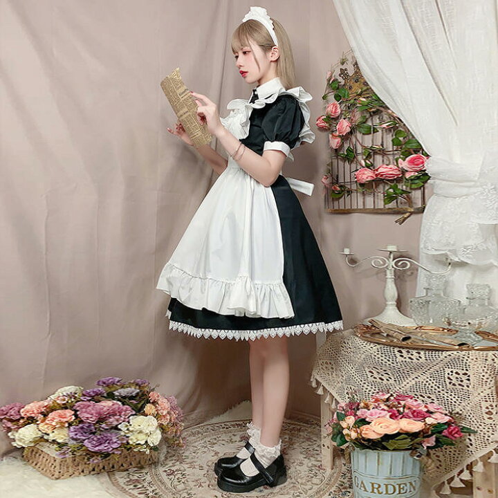 楽天市場】即納 メイド服 高品質 エプロン ロリータ クラシック 膝丈 